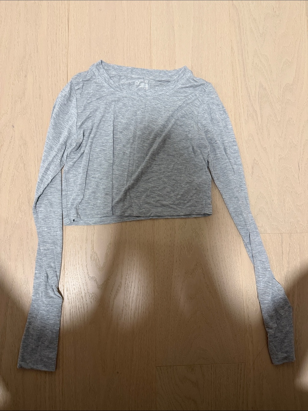 American Eagle Outfitters Light Gray Long-Sleeve Crop Tee
